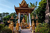 Vientiane, Laos - Wat Si Saket, the area around the temple precinct is filled with stupas, drum tower, open pavilion sheltering Buddha statues.